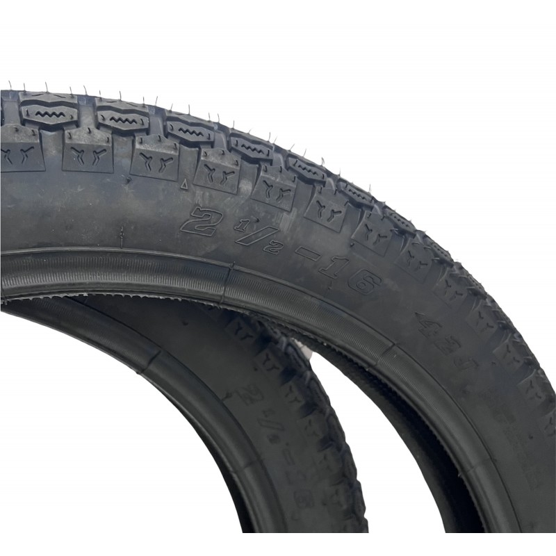 Duro 2.50-16 Hard Dowelled Tires (Pair) For Piaggio Si, Ciao, Bravo Mopeds - OE 993101003, Made In Italy